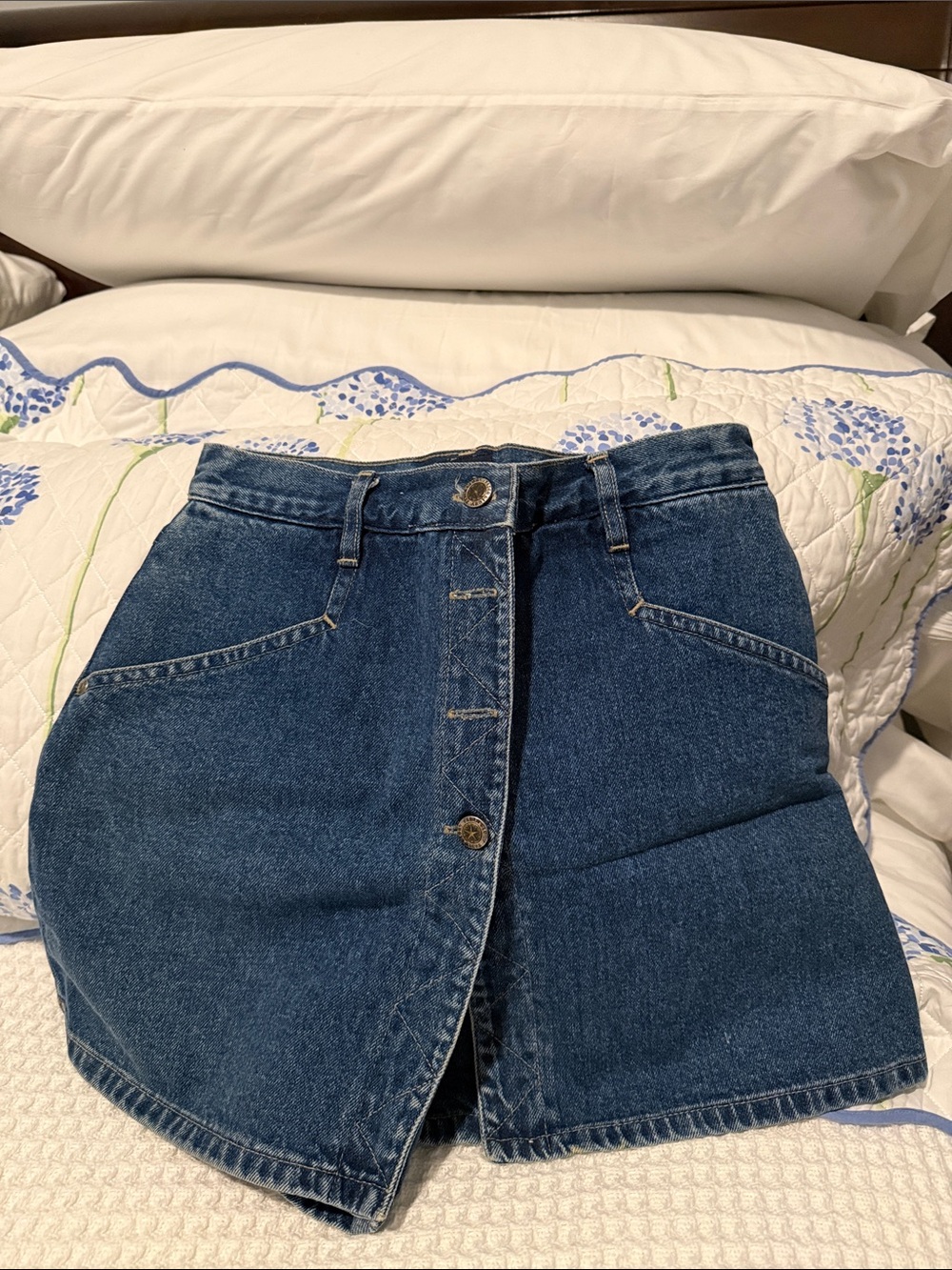 Faded Glory Dark Blue Denim Button-Front Mini Skirt